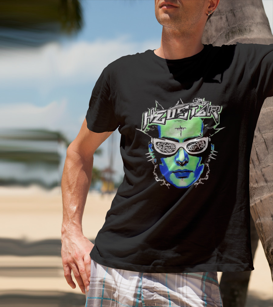 Heustar Face Futuristic Cyberpunk Digital Neon Aesthetic T-Shirt