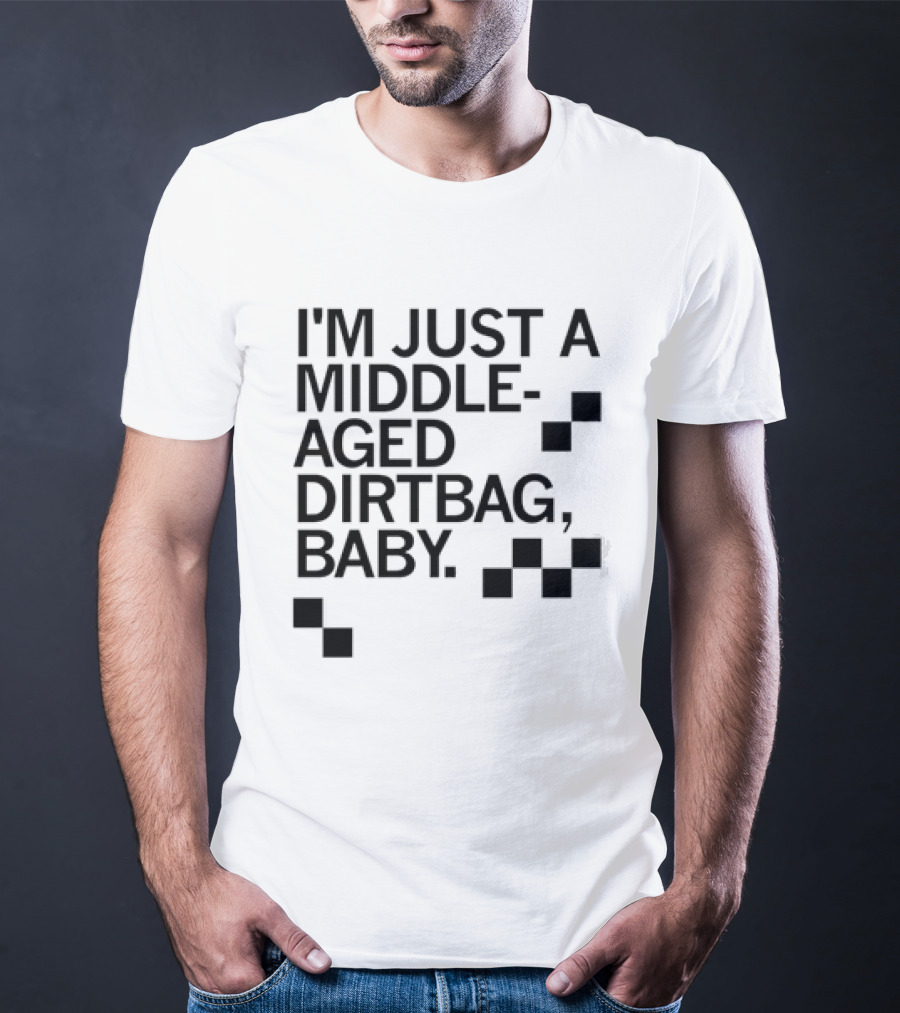 I'm Just A Middle Aged Dirtbag Baby Retro Checkerboard Blocks T-Shirt
