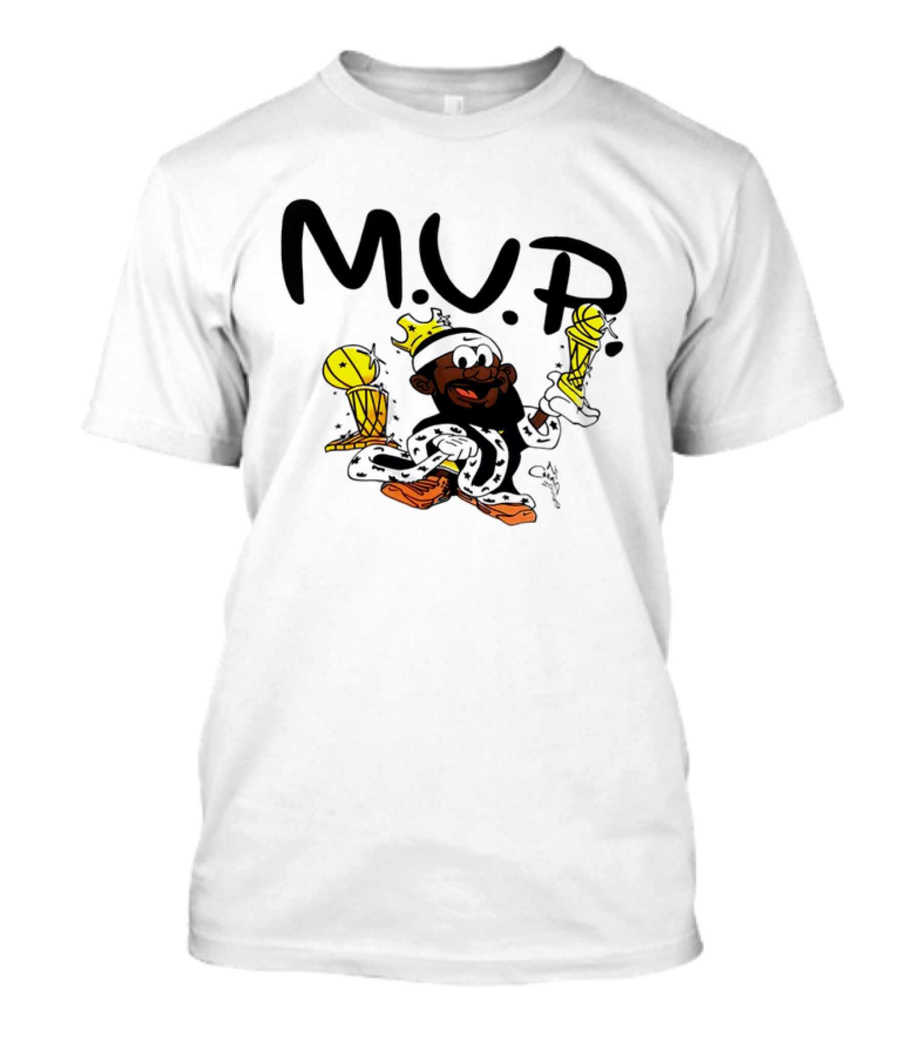 Lebron James MVP Cartoon With Trophy And Crown Lakers Basketball Bubble Boy T-Shirt