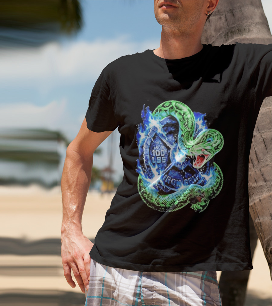 100 Lbs Iron Grip Snake With Lightning And Dumbbell T-Shirt