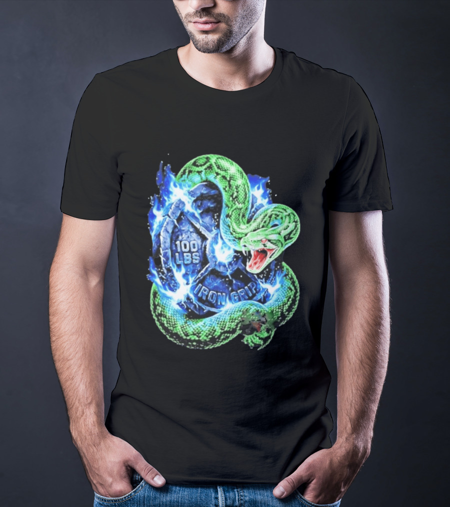 100 Lbs Iron Grip Snake With Lightning And Dumbbell T-Shirt