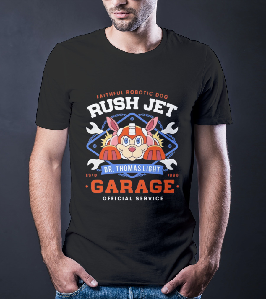 Faithful Robotic Dog Rush Jet Dr Thomas Light Garage Estd 1990 Official Service T-Shirt