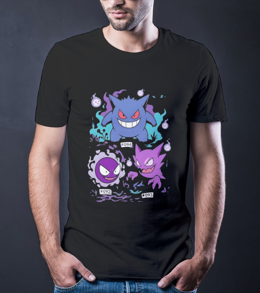 Gengar Haunter Gastly Pokemon Evolution Line 094 092 093 T-Shirt
