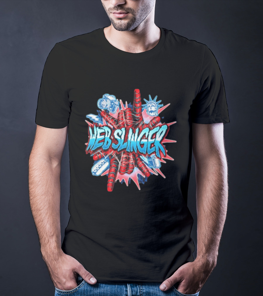 Web Slinger Camera Statue Of Liberty Sneakers Film Hot Dog T-Shirt