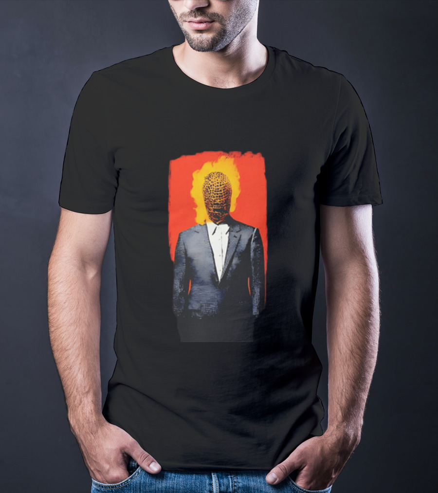 Ignition Man In Tuxedo With Fiery Head On Bold Red T-Shirt