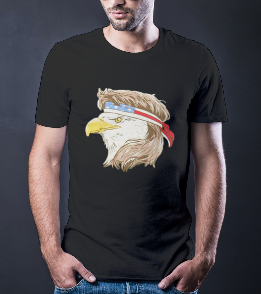 Bald Eagle With American Flag Bandana And Patriotic Hair T-Shirt