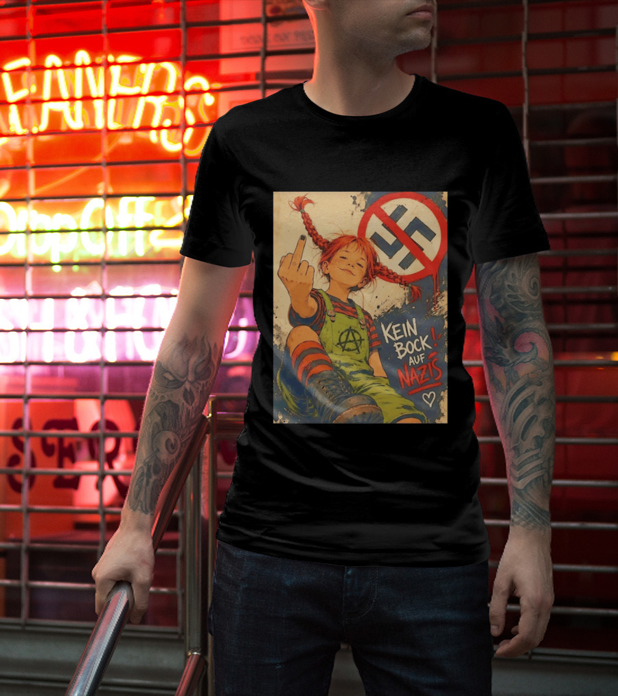 Pippi Longstocking Kein Bock Auf Nazis Middle Finger Anti Nazi Sign Anarchy T-Shirt