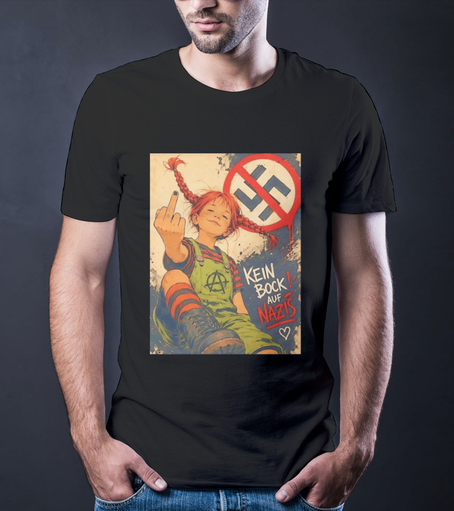 Pippi Longstocking Kein Bock Auf Nazis Middle Finger Anti Nazi Sign Anarchy T-Shirt