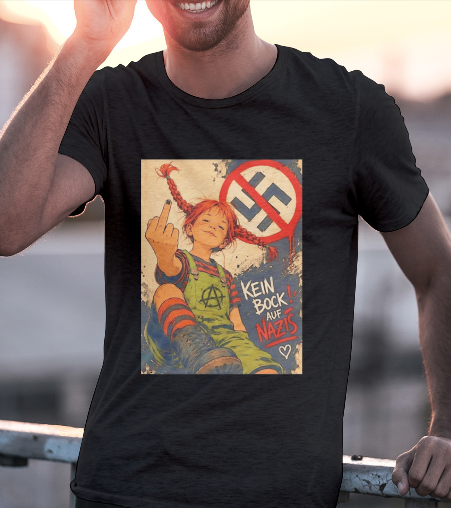 Pippi Longstocking Kein Bock Auf Nazis Middle Finger Anti Nazi Sign Anarchy T-Shirt