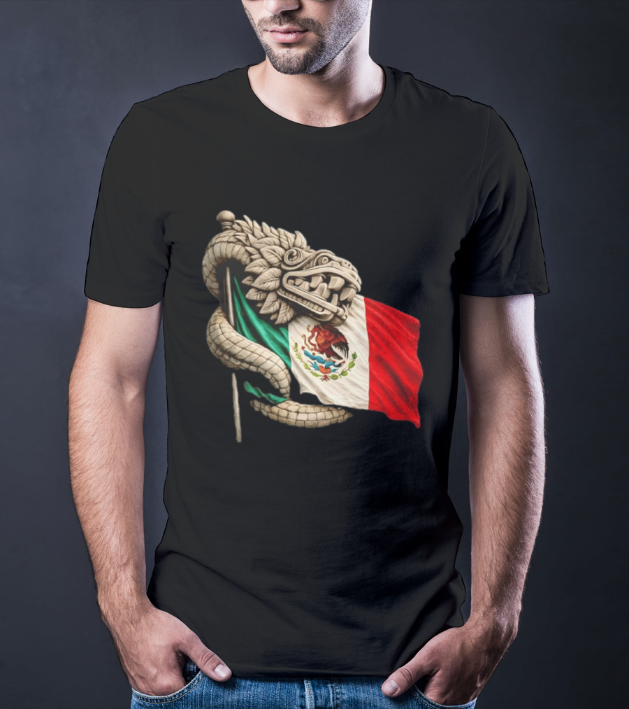 Quetzalcoatl Feathered Serpent Mexico Flag T-Shirt