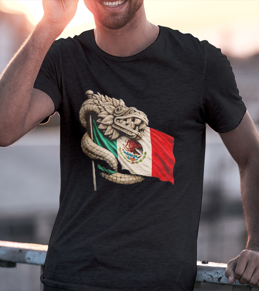 Quetzalcoatl Feathered Serpent Mexico Flag T-Shirt
