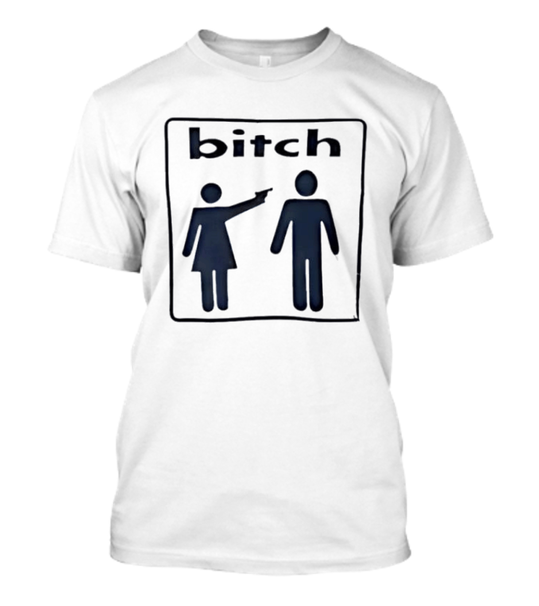 Bitch Stick Figure Pointing Gun At Man Stick Figure T-Shirt