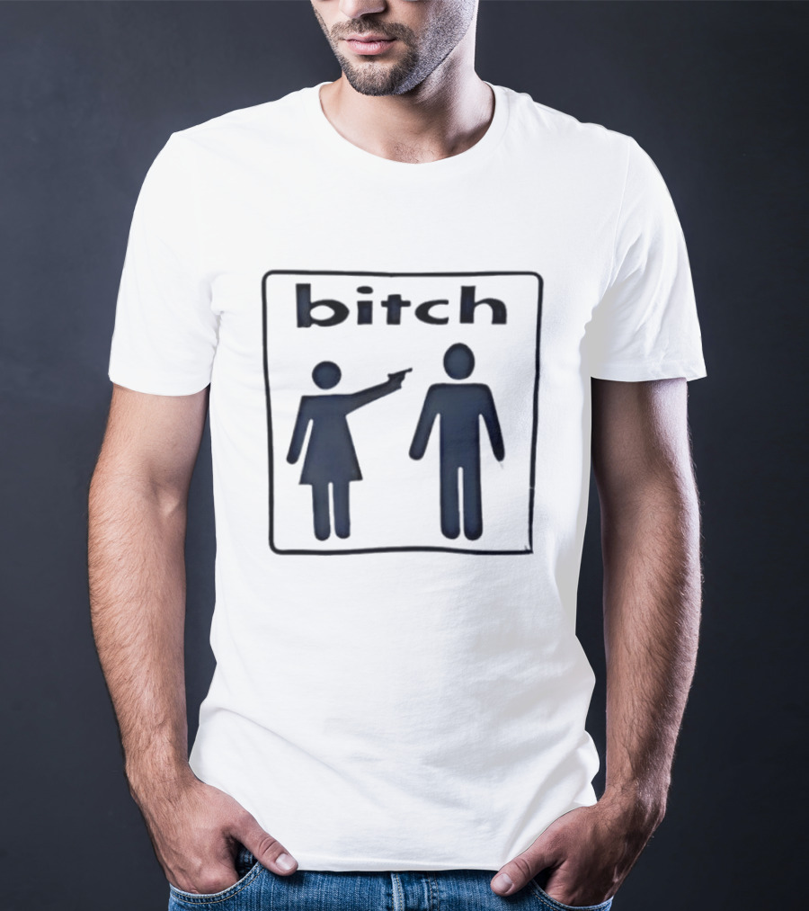 Bitch Stick Figure Pointing Gun At Man Stick Figure T-Shirt