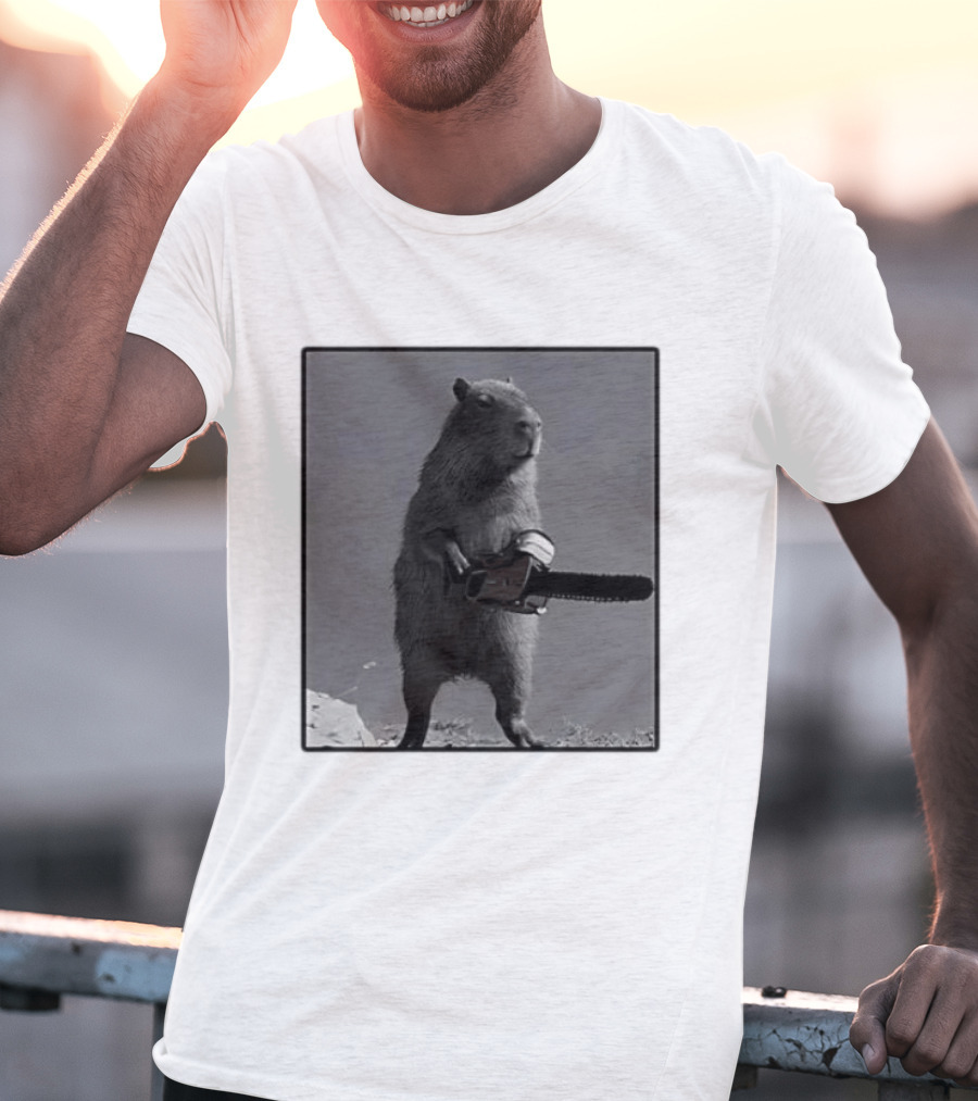 Capybara With Chainsaw Descent Into Madness Signs T-Shirt
