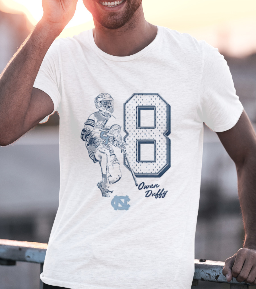 North Carolina Tar Heels Owen Duffy Number 8 Lacrosse T-Shirt