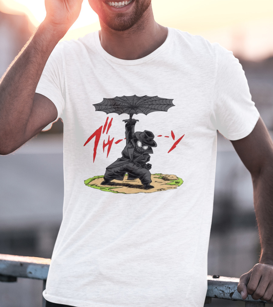 Spider Man Noir Marvel Comics Japanese Text Umbrella Scene T-Shirt