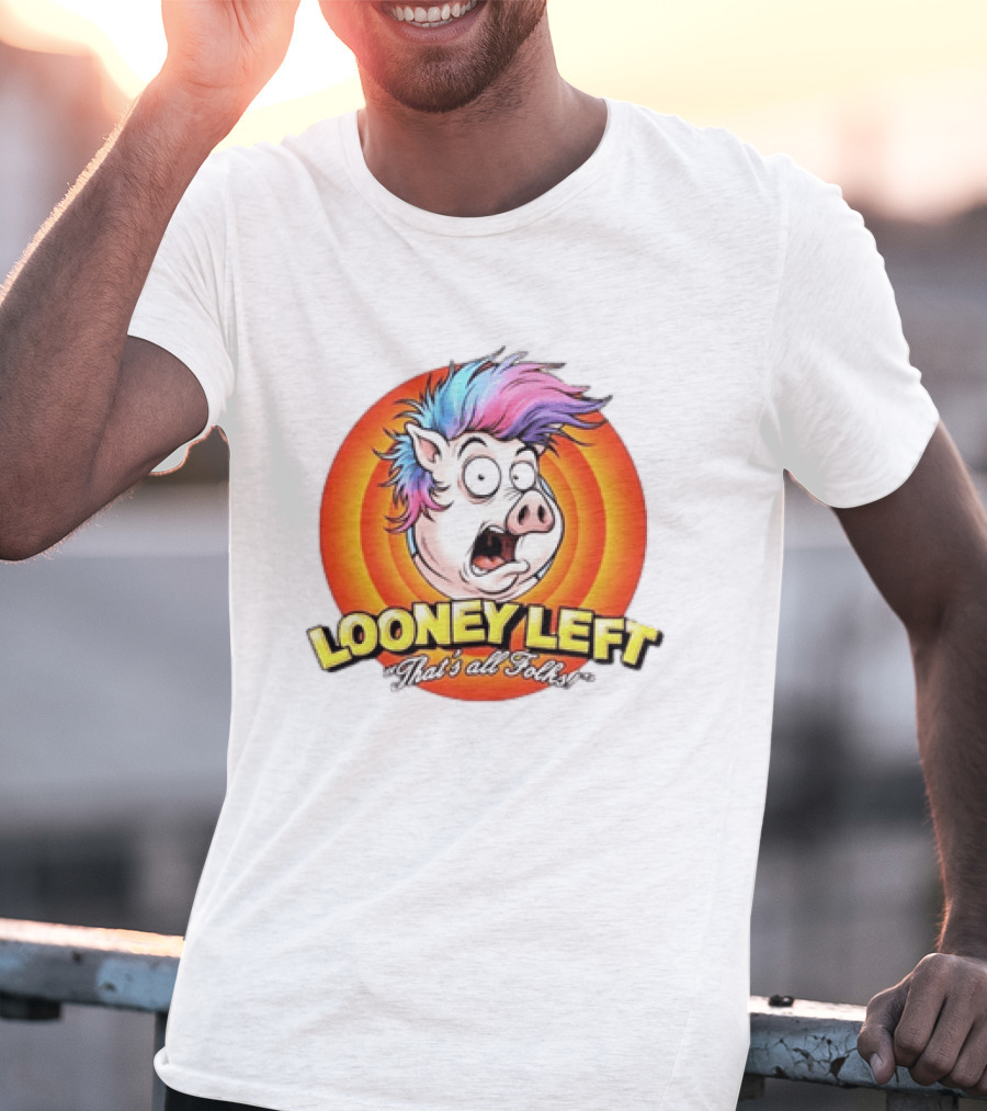 Looney Left That's All Folks Pig Psychedelic Hair Burst T-Shirt