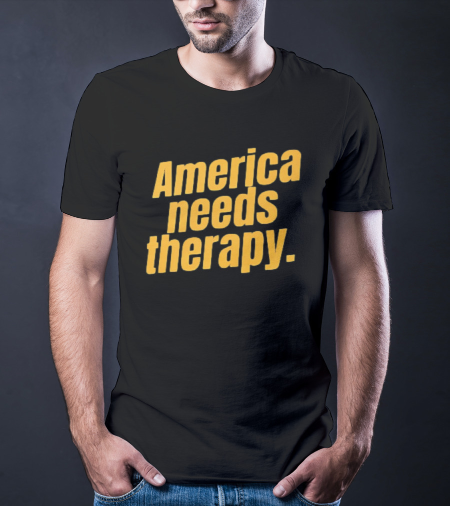 America Needs Therapy Brown Bold Yellow T-Shirt