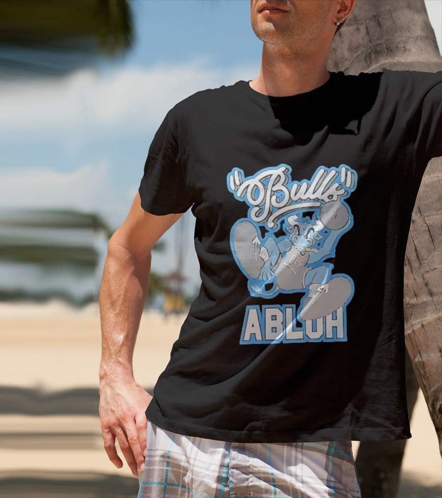 Bulls Abluh Off Blue Cartoon Basketball Character Jumping T-Shirt