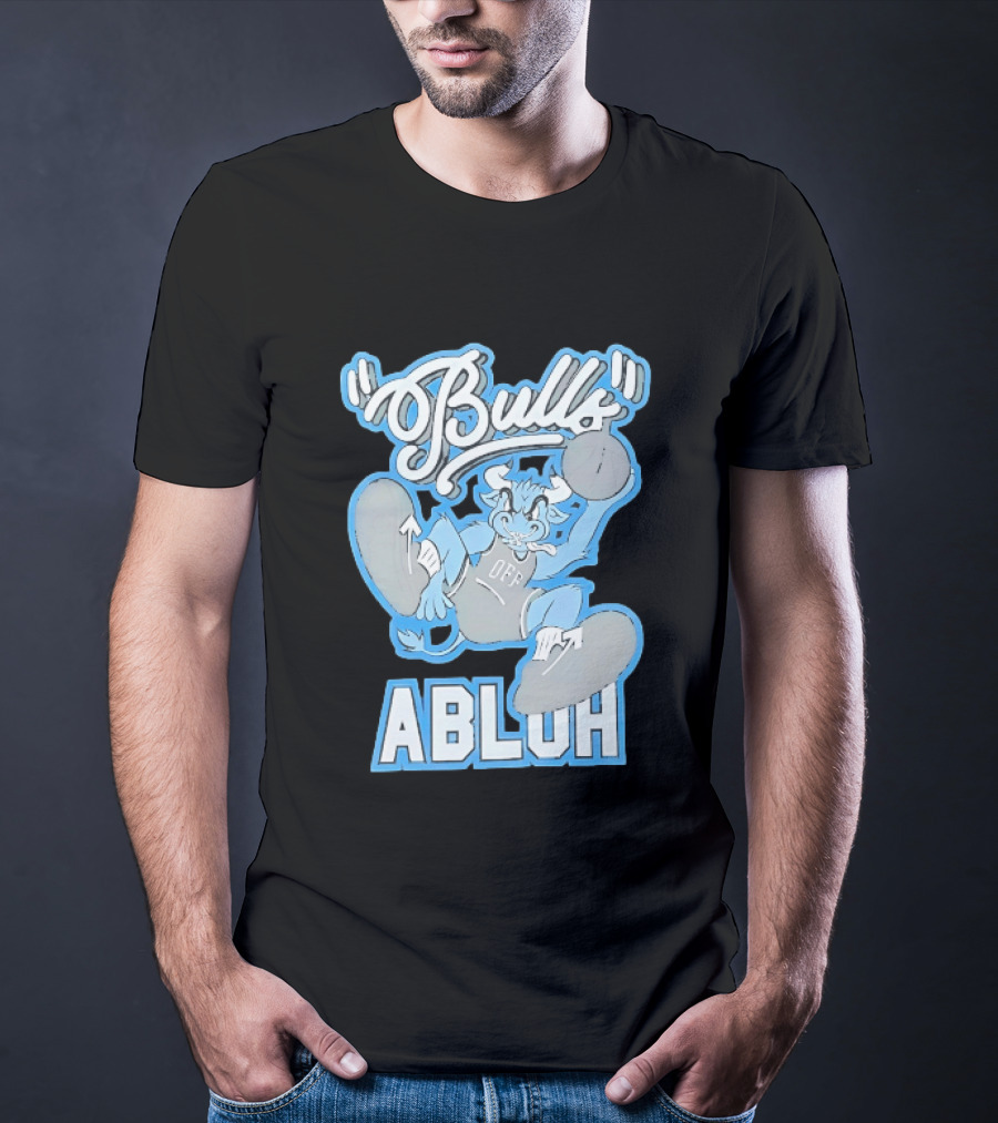 Bulls Abluh Off Blue Cartoon Basketball Character Jumping T-Shirt