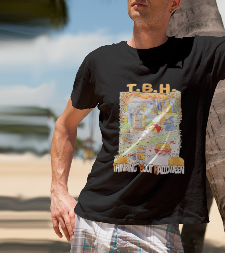 TBH Thinking 'Bout Halloween Animal Trick Or Treaters Fall Street Scene T-Shirt