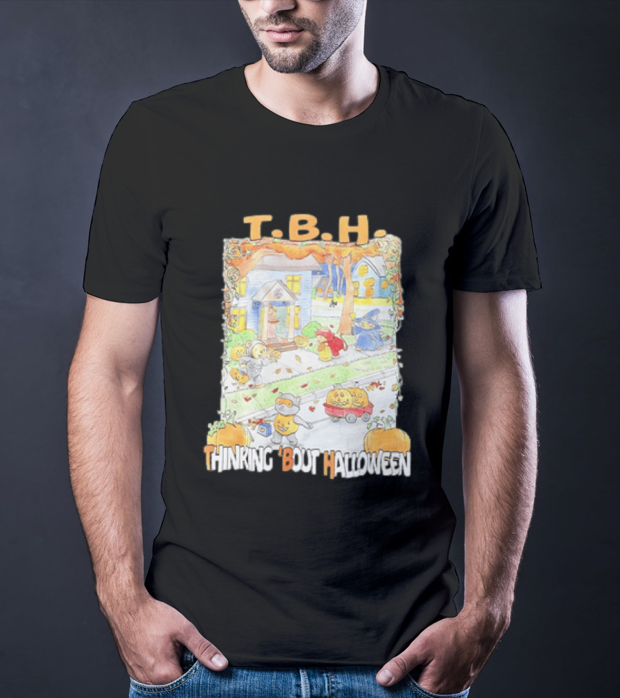 TBH Thinking 'Bout Halloween Animal Trick Or Treaters Fall Street Scene T-Shirt