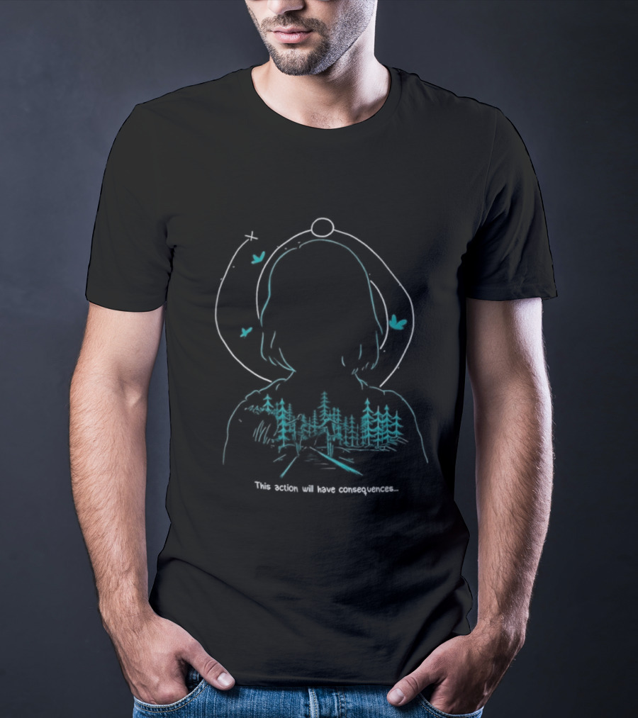 Serene Forest Silhouette With Bluebirds And Headset This Action Will Have Consequences T-Shirt