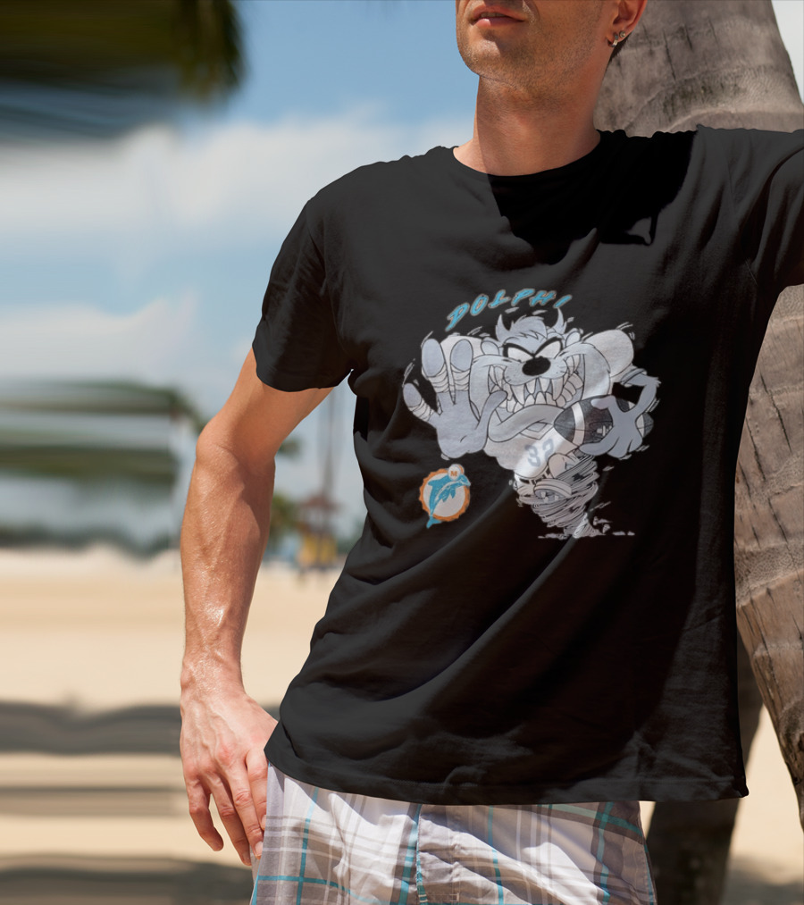 Taz Playing Football Miami Dolphins Whirlwind Sports Fan Gear T-Shirt