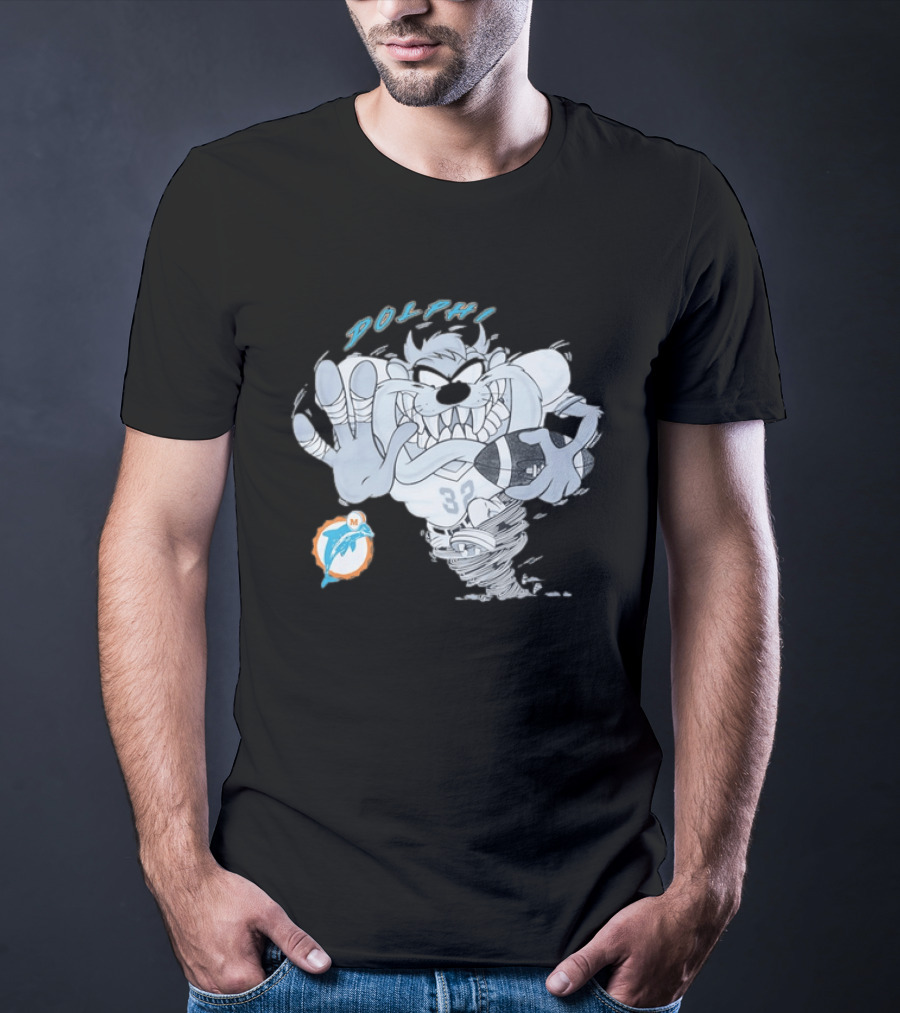 Taz Playing Football Miami Dolphins Whirlwind Sports Fan Gear T-Shirt