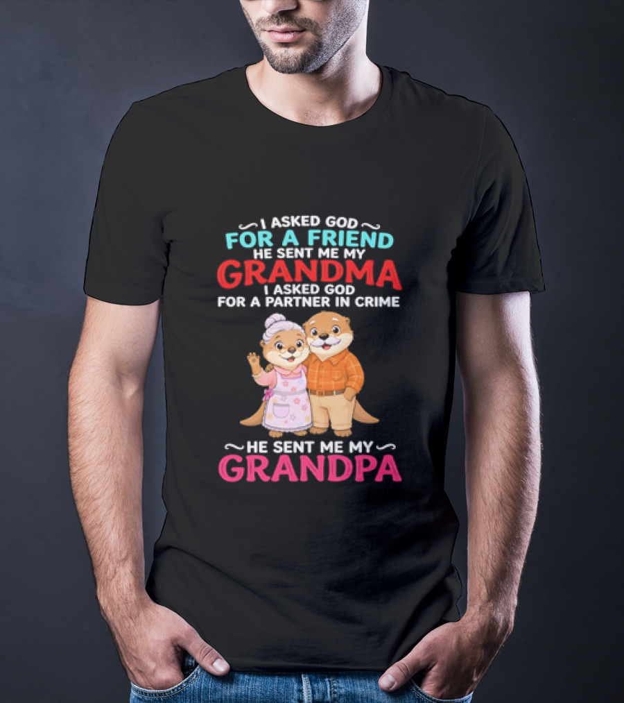 I Asked God For A Friend He Sent Me My Grandma Partner In Crime Grandpa Otter T-Shirt