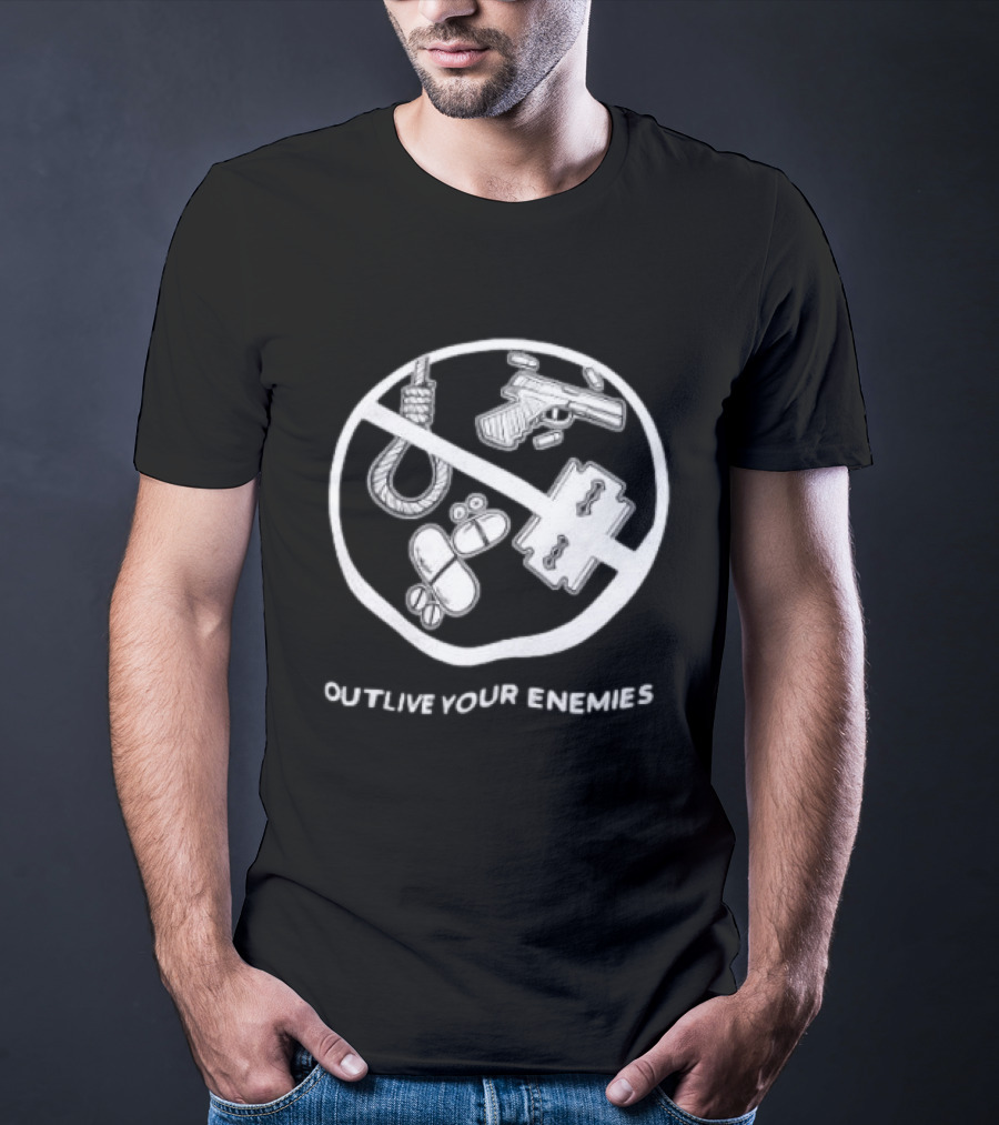 Twitching Tongues Outlive Your Enemies All Pain No Weapons Anti Violence T-Shirt