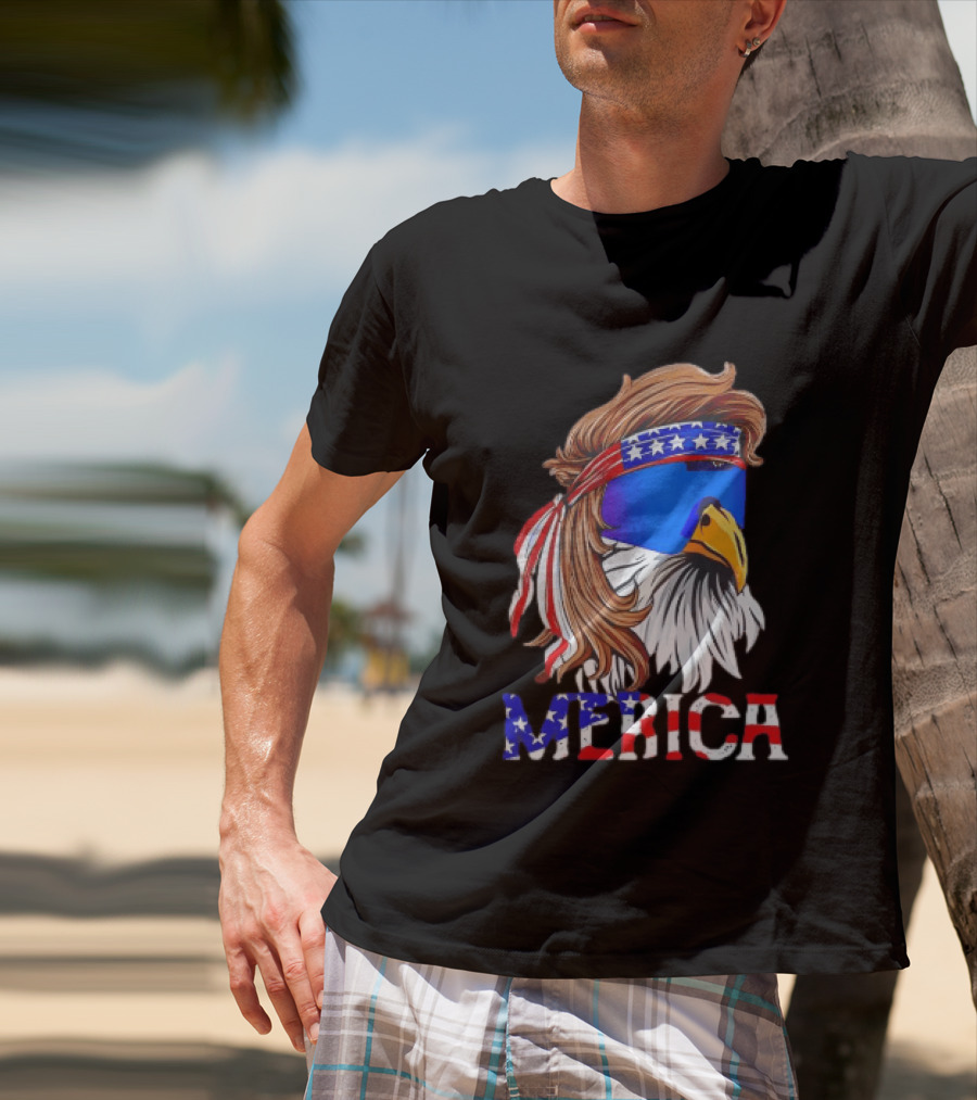 Patriotic Merica Bald Eagle Mullet Sunglasses USA Flag T-Shirt