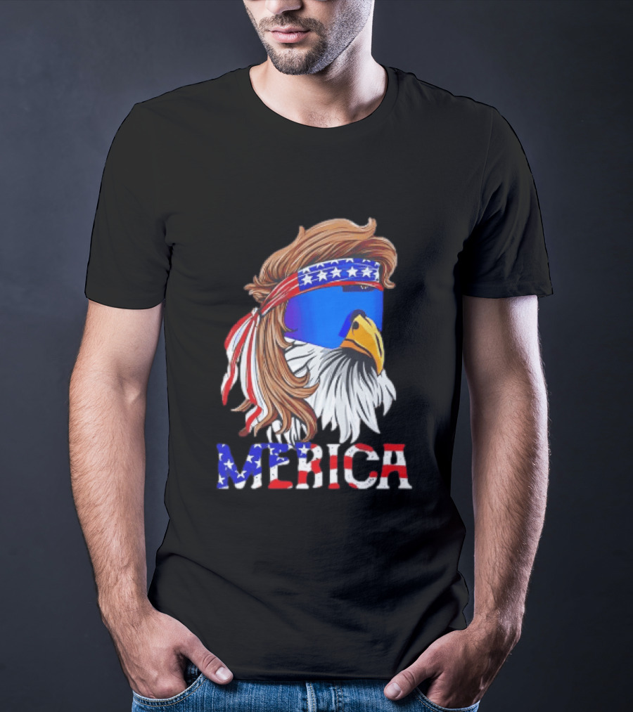 Patriotic Merica Bald Eagle Mullet Sunglasses USA Flag T-Shirt