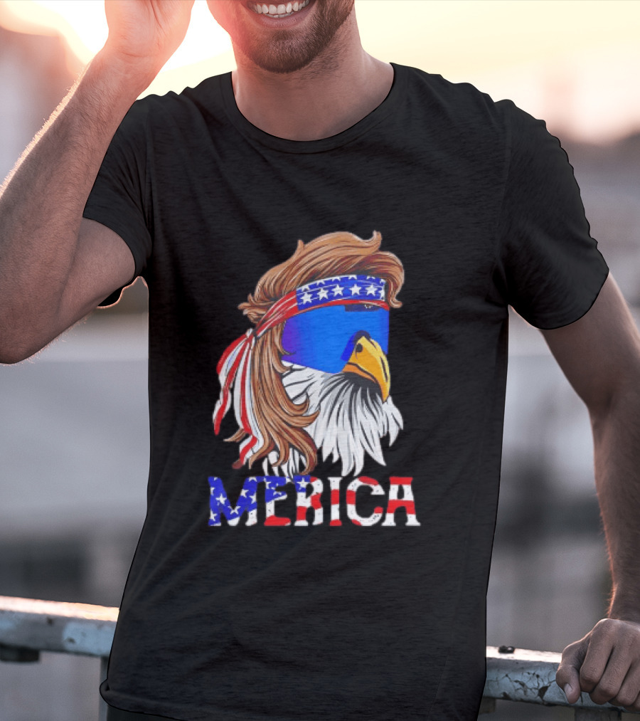 Patriotic Merica Bald Eagle Mullet Sunglasses USA Flag T-Shirt