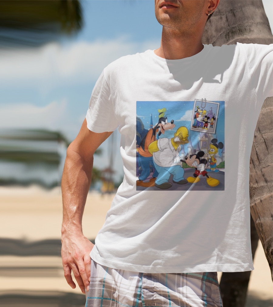Disney World Homer With Mickey Goofy Bart Mashup By Richietoons T-Shirt