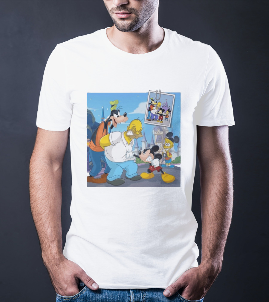 Disney World Homer With Mickey Goofy Bart Mashup By Richietoons T-Shirt