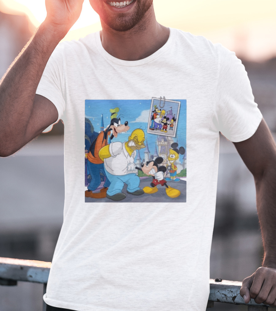Disney World Homer With Mickey Goofy Bart Mashup By Richietoons T-Shirt