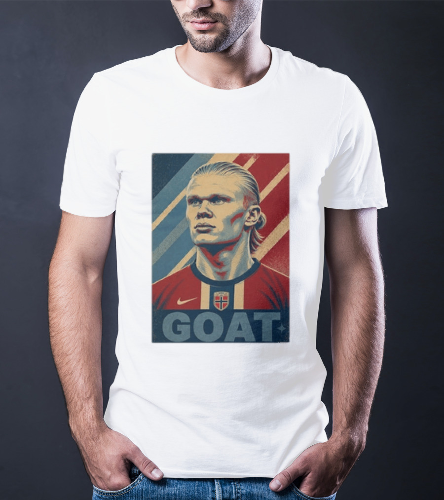 Erling Haaland G.O.A.T Norway Soccer Legend Iconic Red Blue Stripes T-Shirt