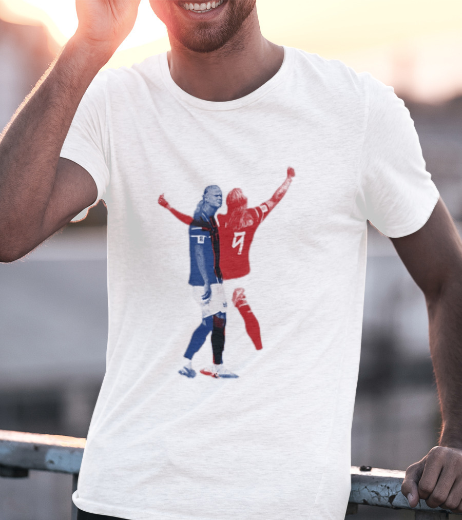 Erling Haaland Norway National Team Halftone Collage Blue And Red Number 9 T-Shirt