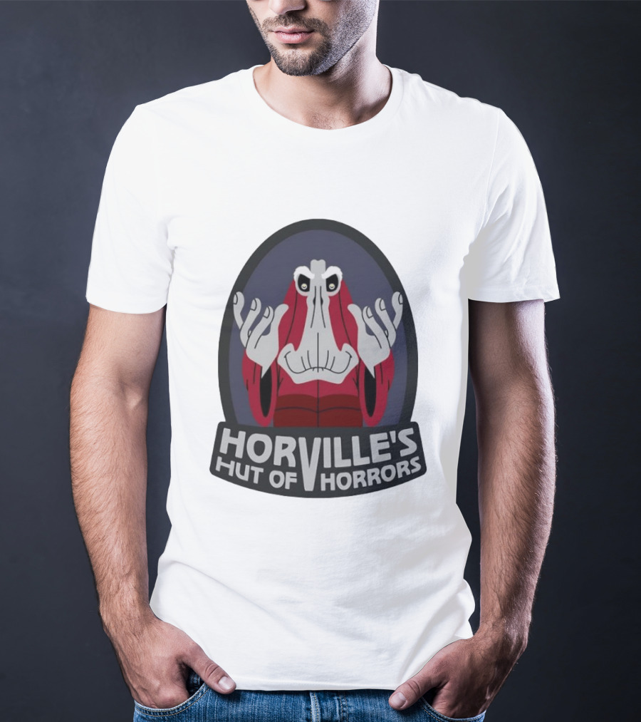 Horville's Hut Of Horrors Angry Red Clad Monster With Creepy Hands T-Shirt