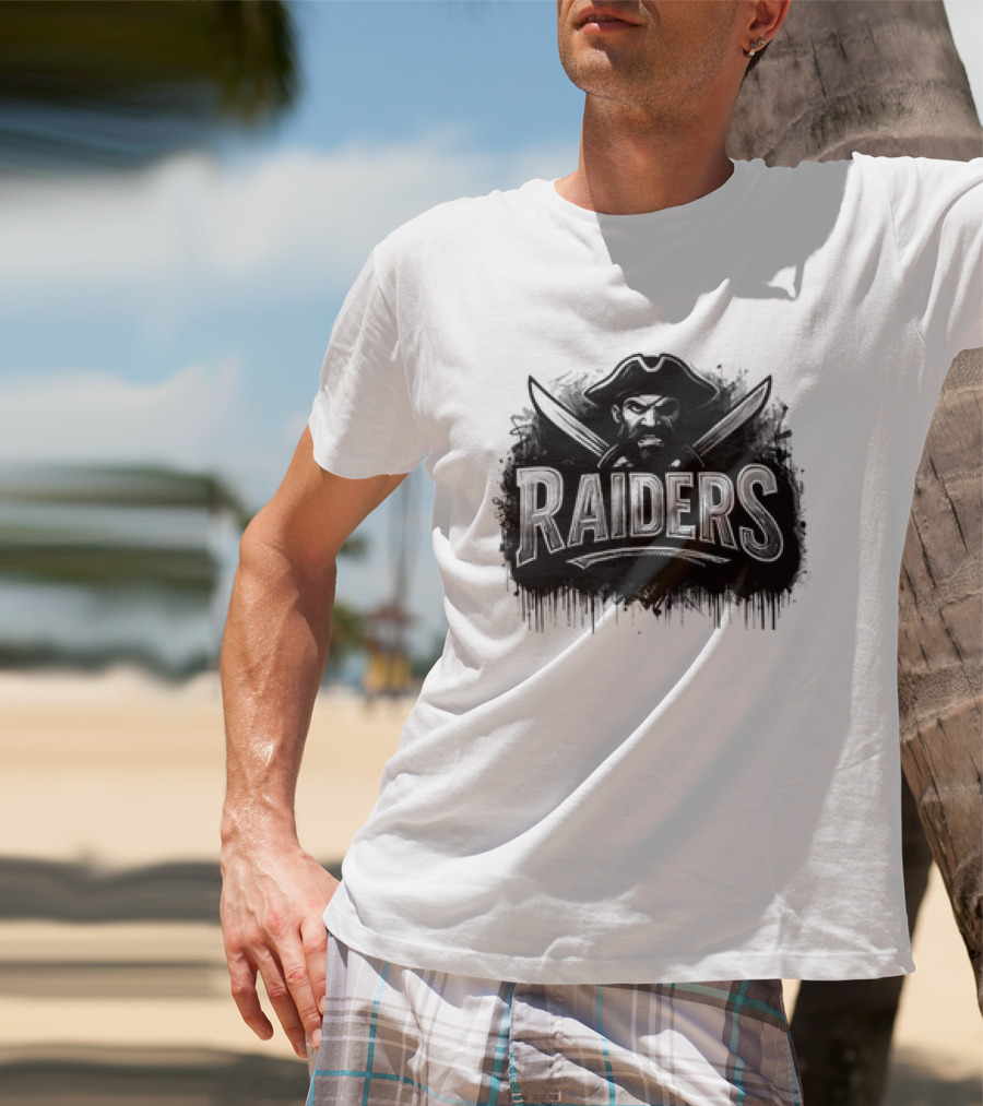 Las Vegas Raiders Distressed Pirate Logo Skull Swords And Raider T-Shirt