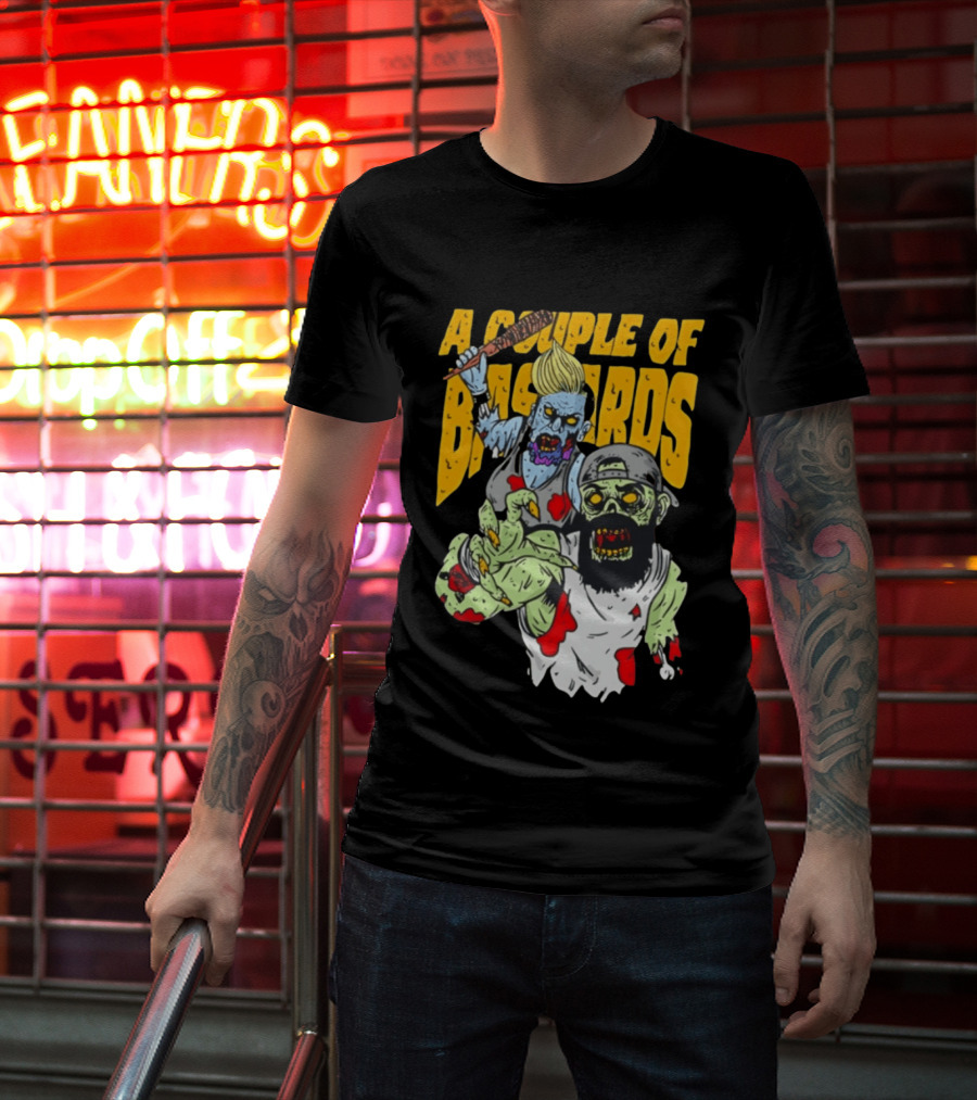 A Couple Of Bastards Zombie Cartoon With Baseball Bat And Beard T-Shirt