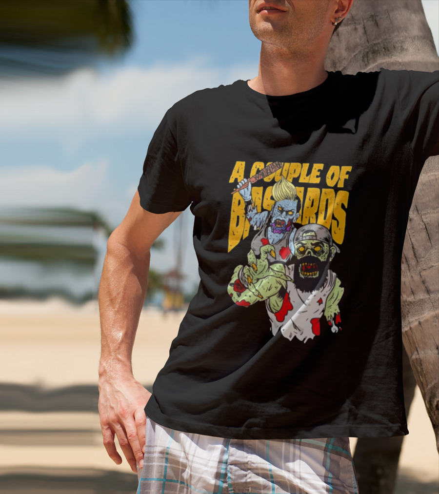 A Couple Of Bastards Zombie Cartoon With Baseball Bat And Beard T-Shirt