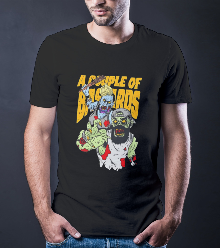A Couple Of Bastards Zombie Cartoon With Baseball Bat And Beard T-Shirt