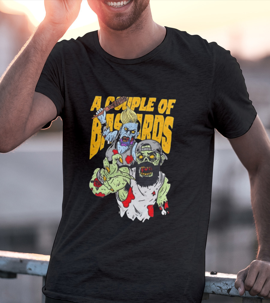 A Couple Of Bastards Zombie Cartoon With Baseball Bat And Beard T-Shirt