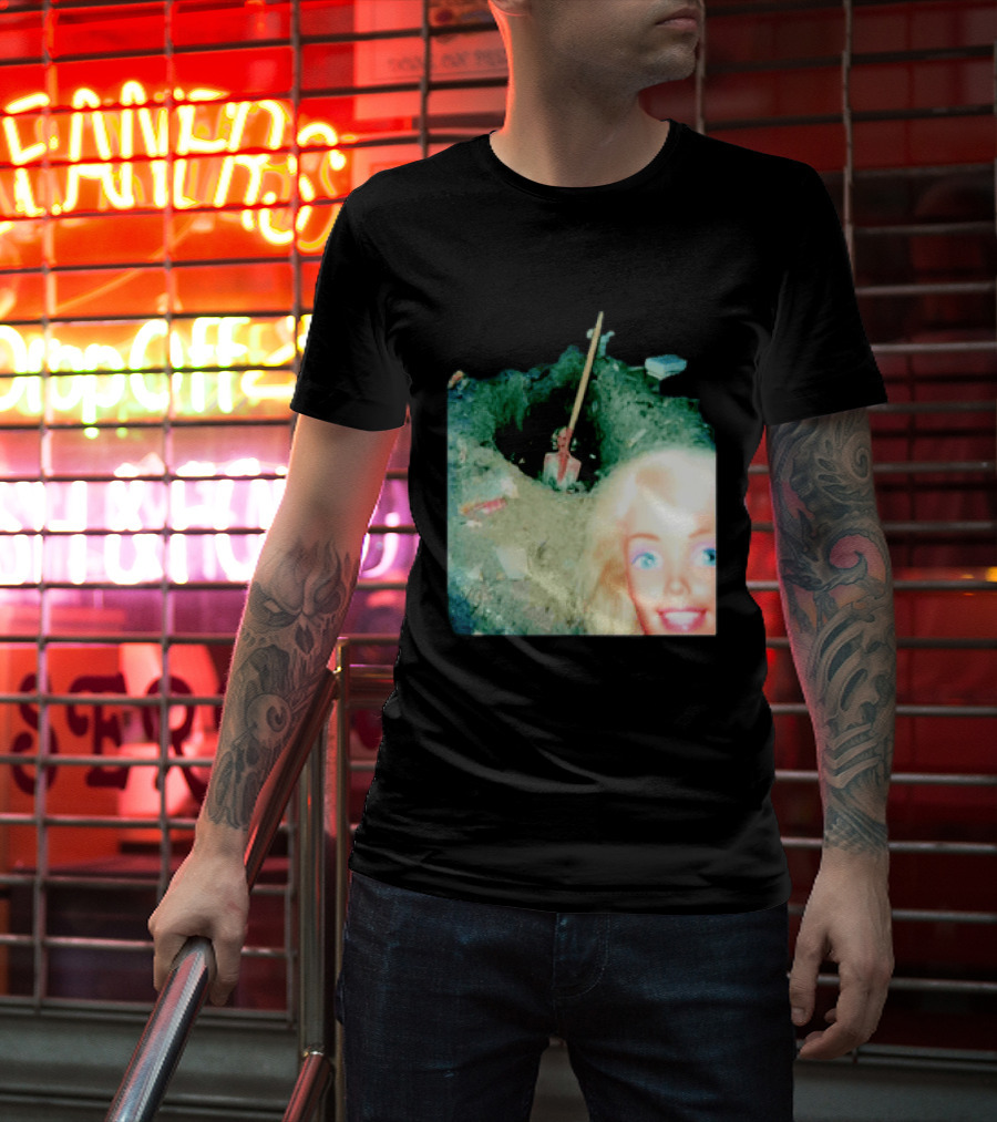 Barbie Doll Digging A Grave Shovel Surreal Scene T-Shirt