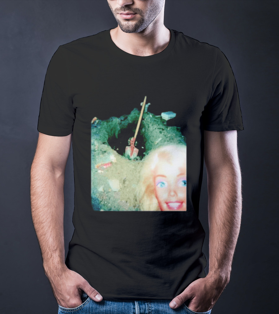 Barbie Doll Digging A Grave Shovel Surreal Scene T-Shirt
