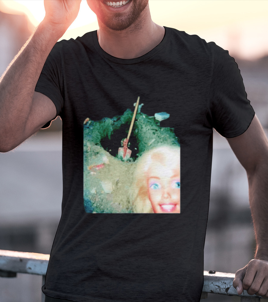 Barbie Doll Digging A Grave Shovel Surreal Scene T-Shirt