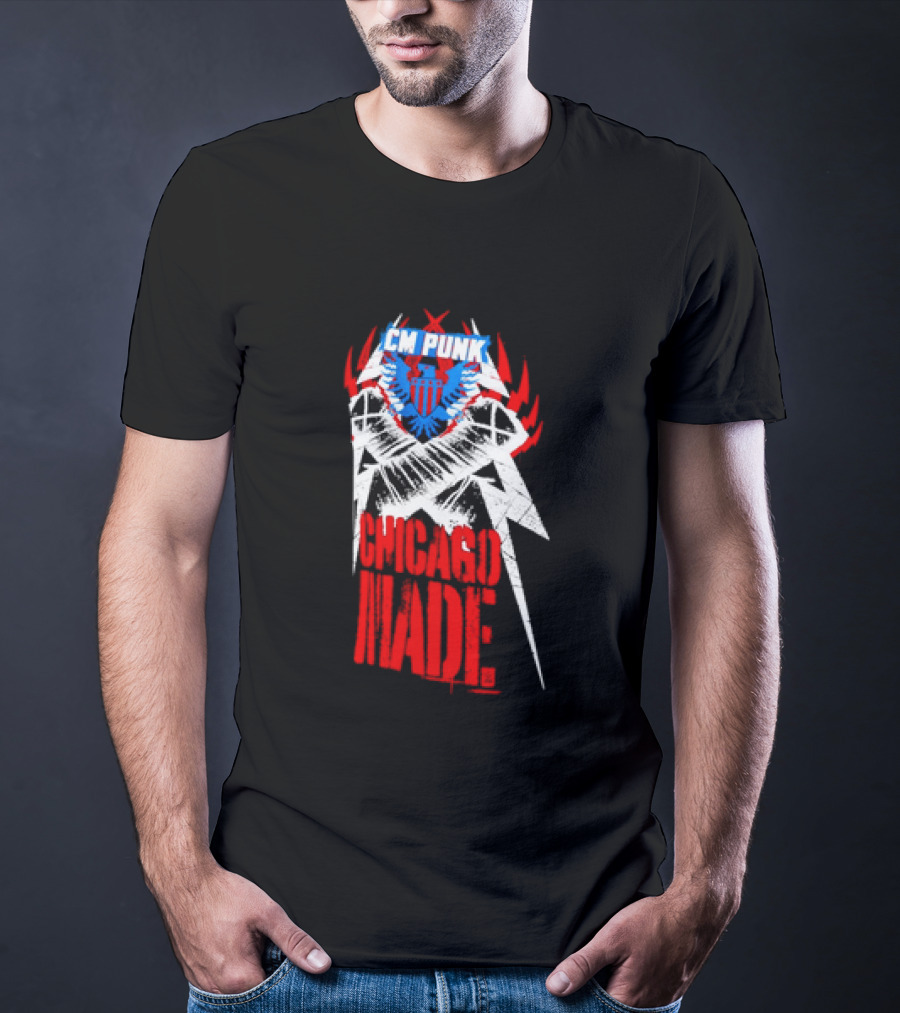 CM Punk Chicago Made WWE Wrestling Red And Blue Star T-Shirt