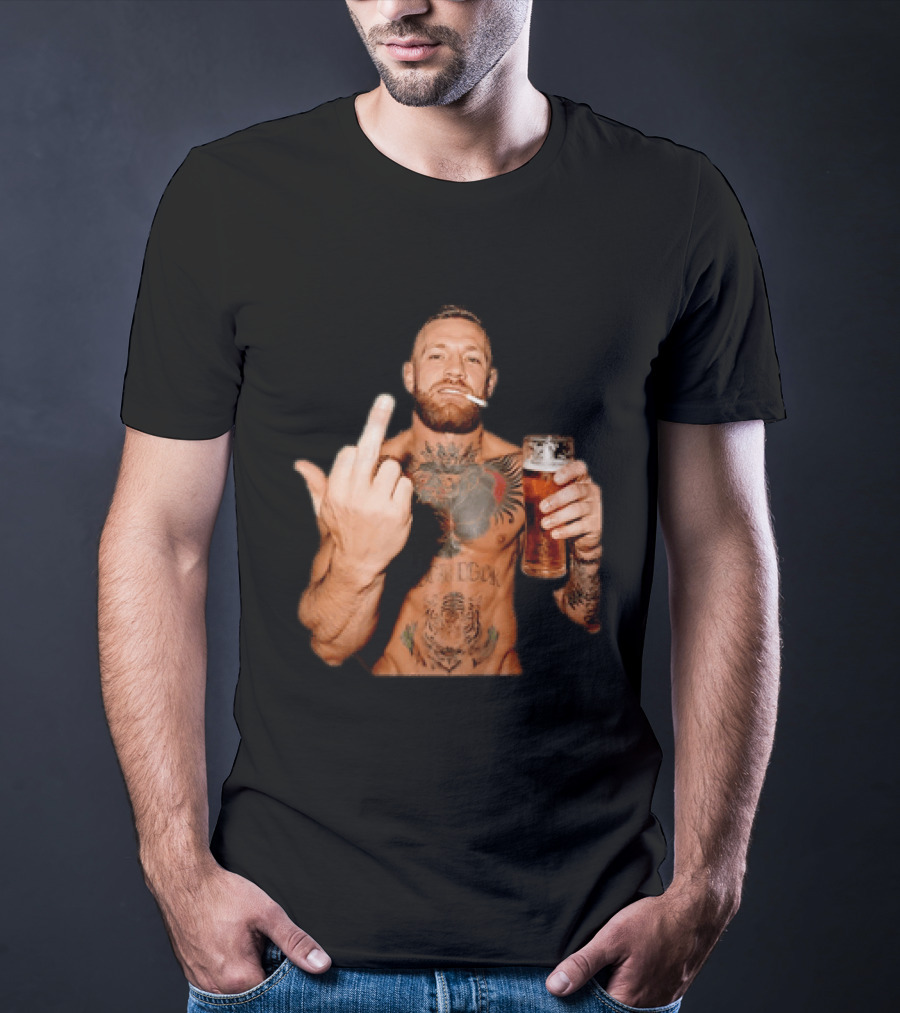 Conor McGregor UFC MMA The Notorious Middle Finger Tattoo Beer T-Shirt